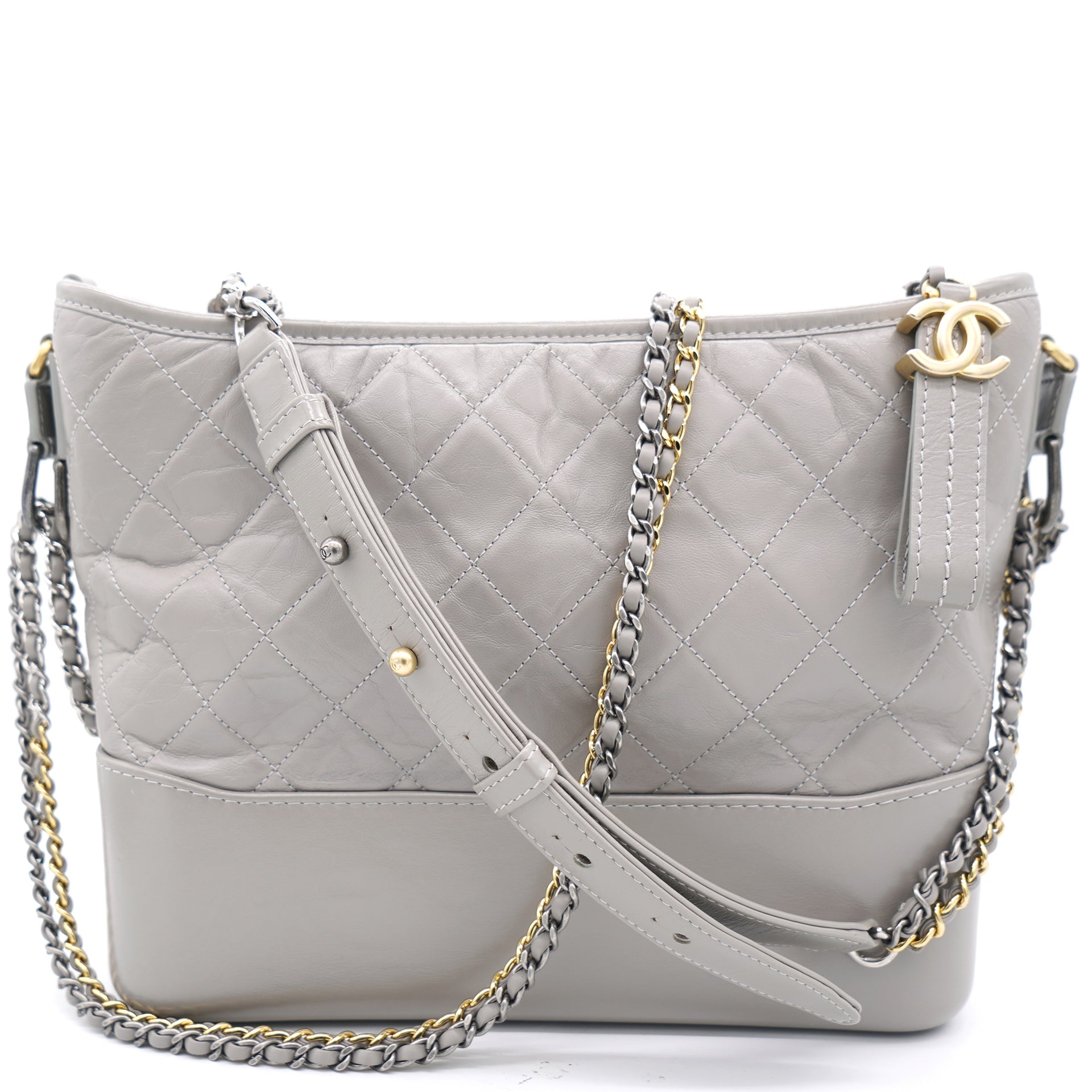 Chanel Grey Quilted Aged Calfskin Leather Gabrielle Hobo Bag