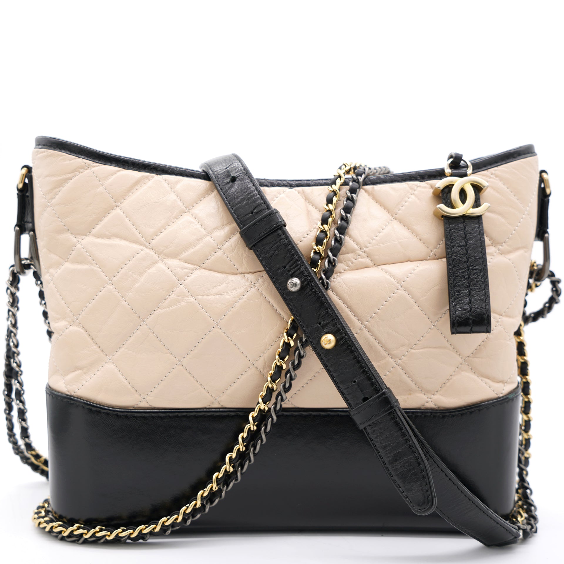 Small Gabrielle Hobo Bag in Beige and Black
