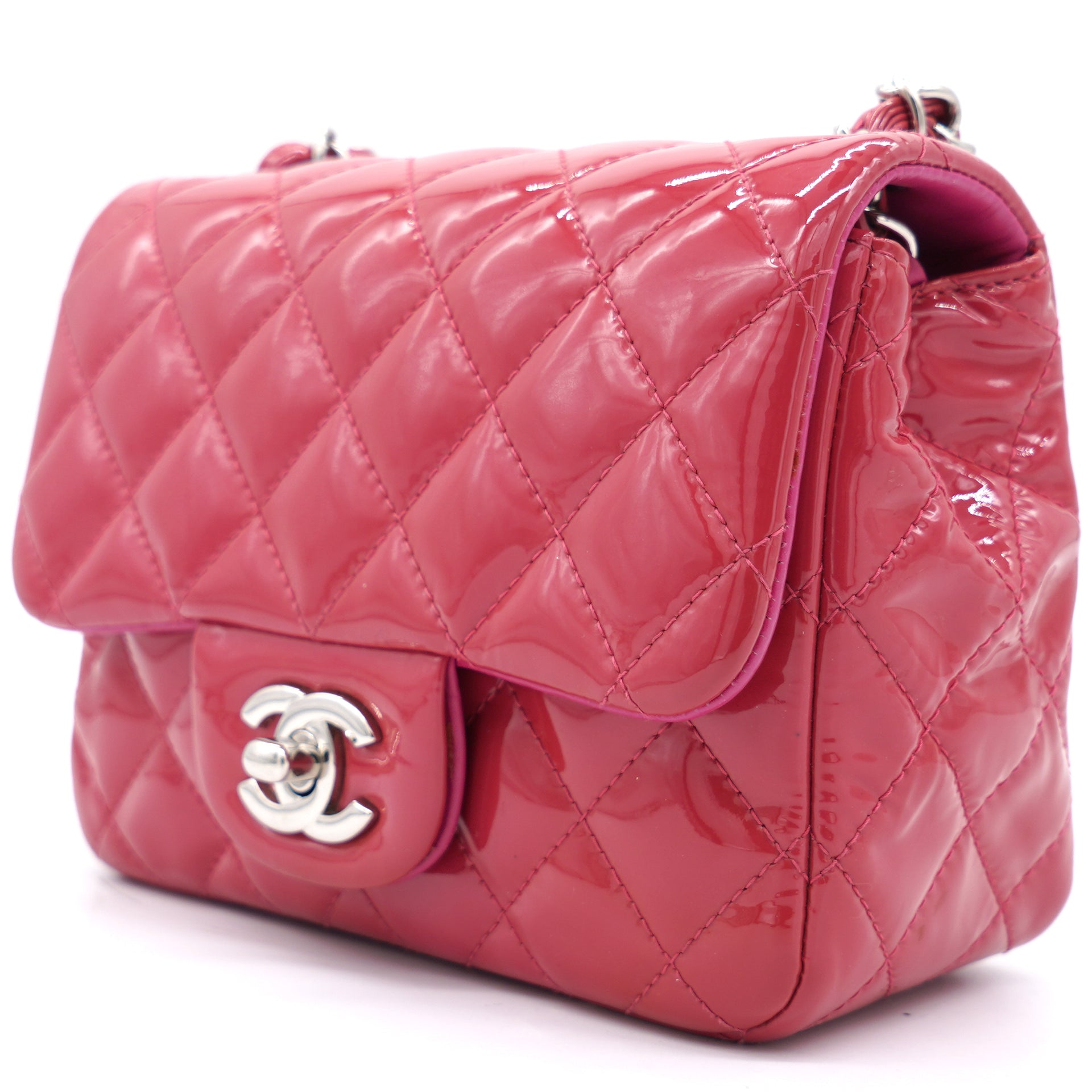 Patent Quilted Mini Square Flap Pink