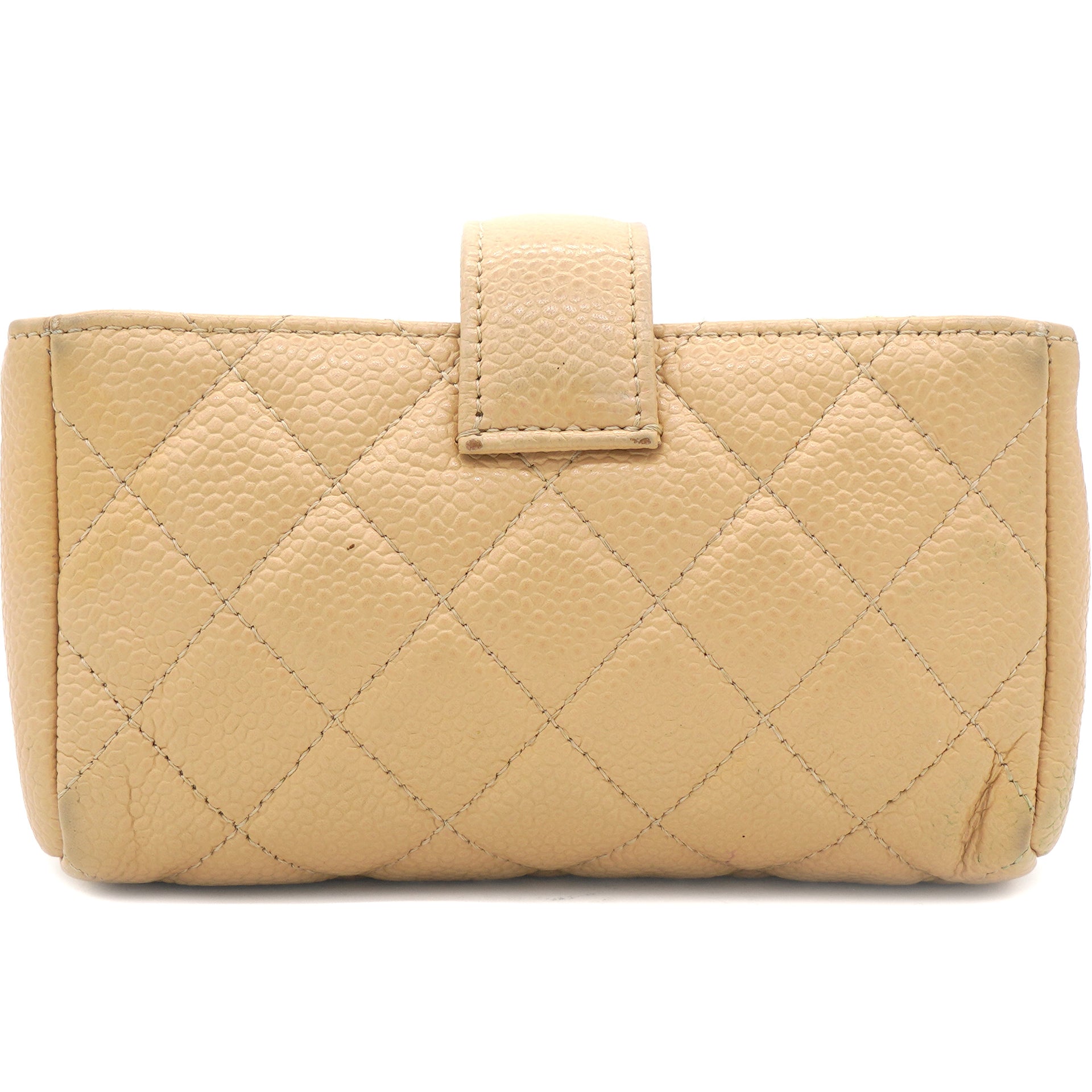 Caviar Quilted Flap Card Holder Wallet Beige