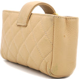 Caviar Quilted Flap Card Holder Wallet Beige