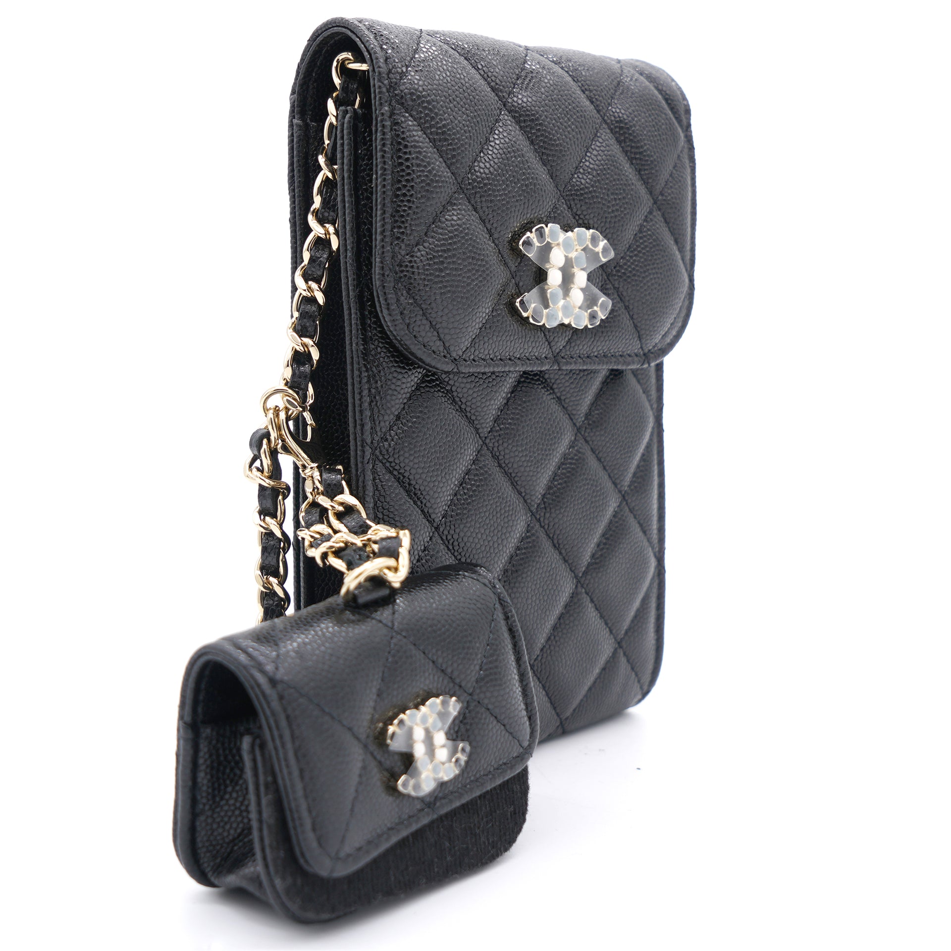 Chanel Caviar Quilted Crystal CC Airpods Pro and Phone Case With