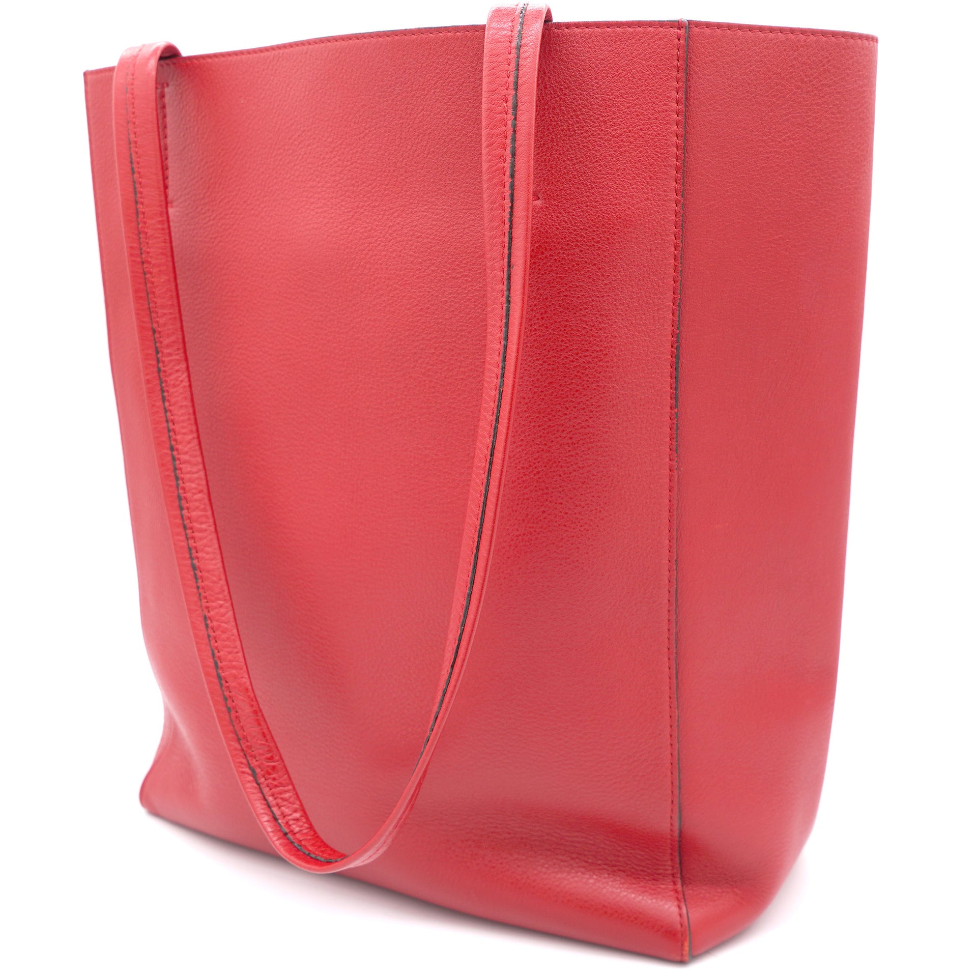 Red Grained Leather Small Horizontal Phantom Cabas Tote