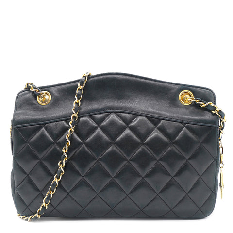 Vintage Chanel Black Quilted Lambskin Leather Chain Shoulder Bag