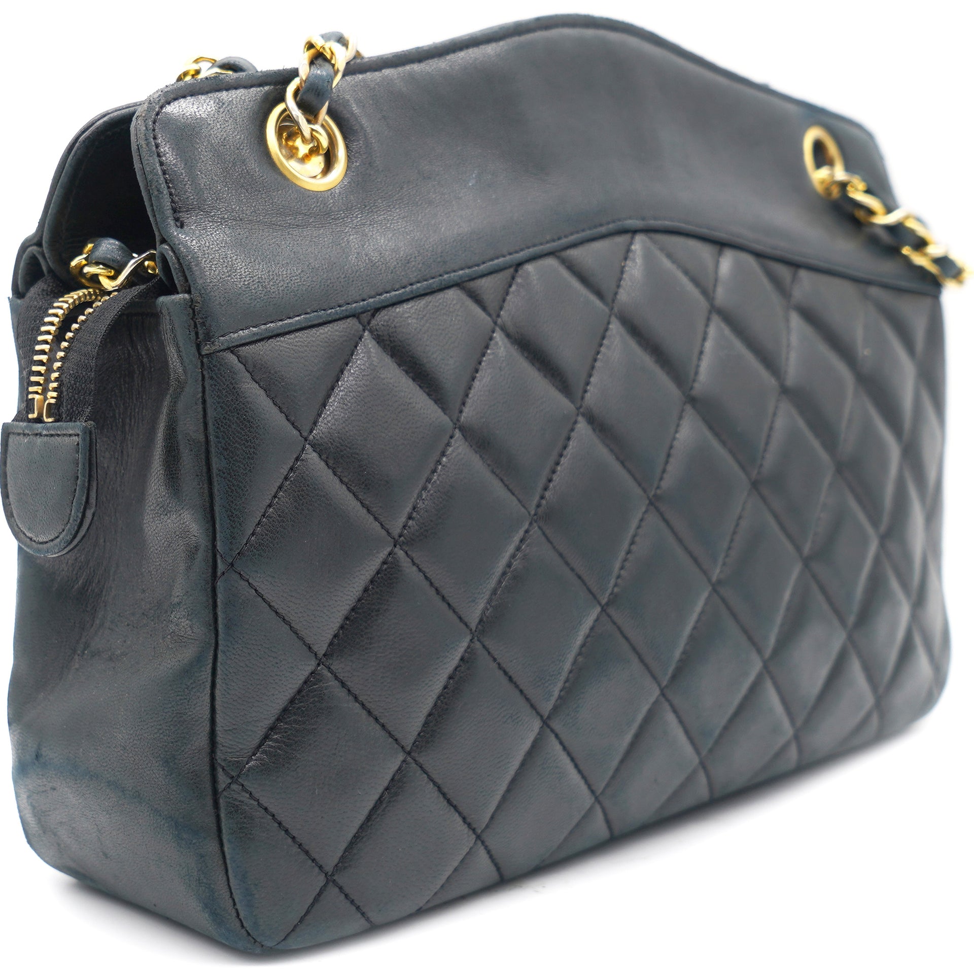 Chanel Lambskin Quilted Flap Clutch on Chain Black Beige