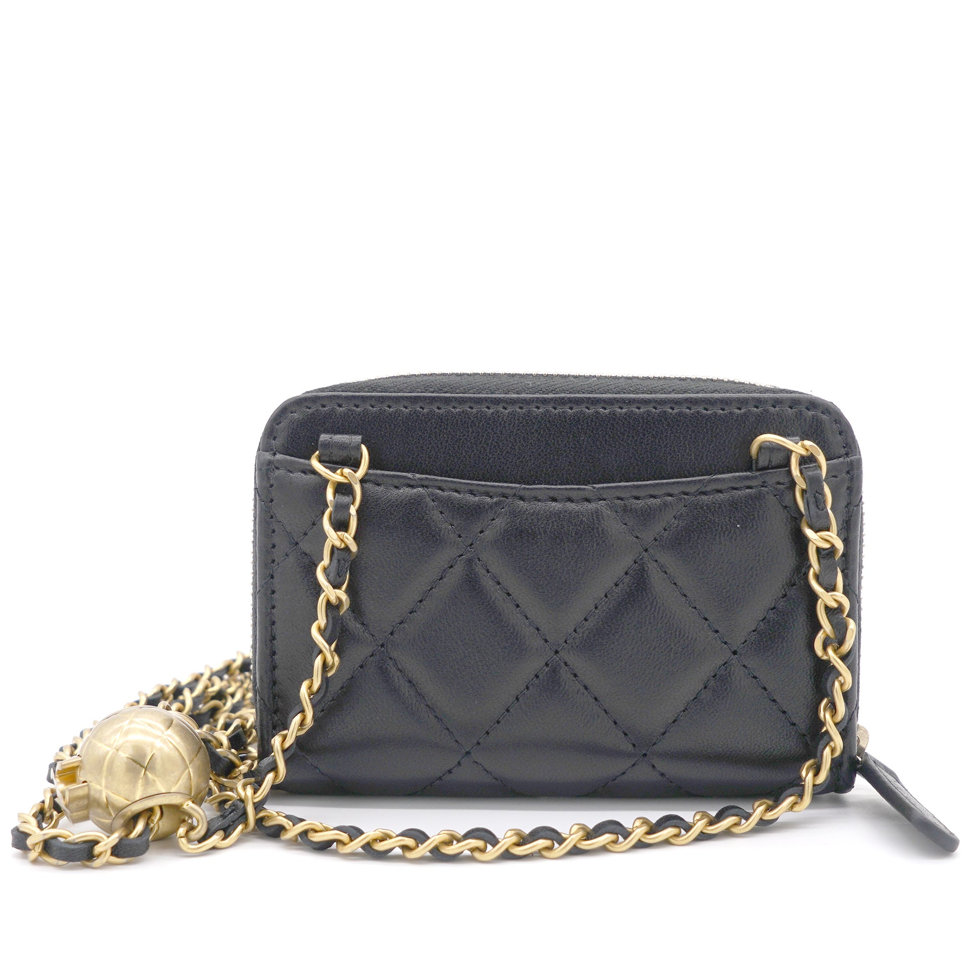 Chanel Black Lambskin Leather CC Zip Around Purse with Gold Ball