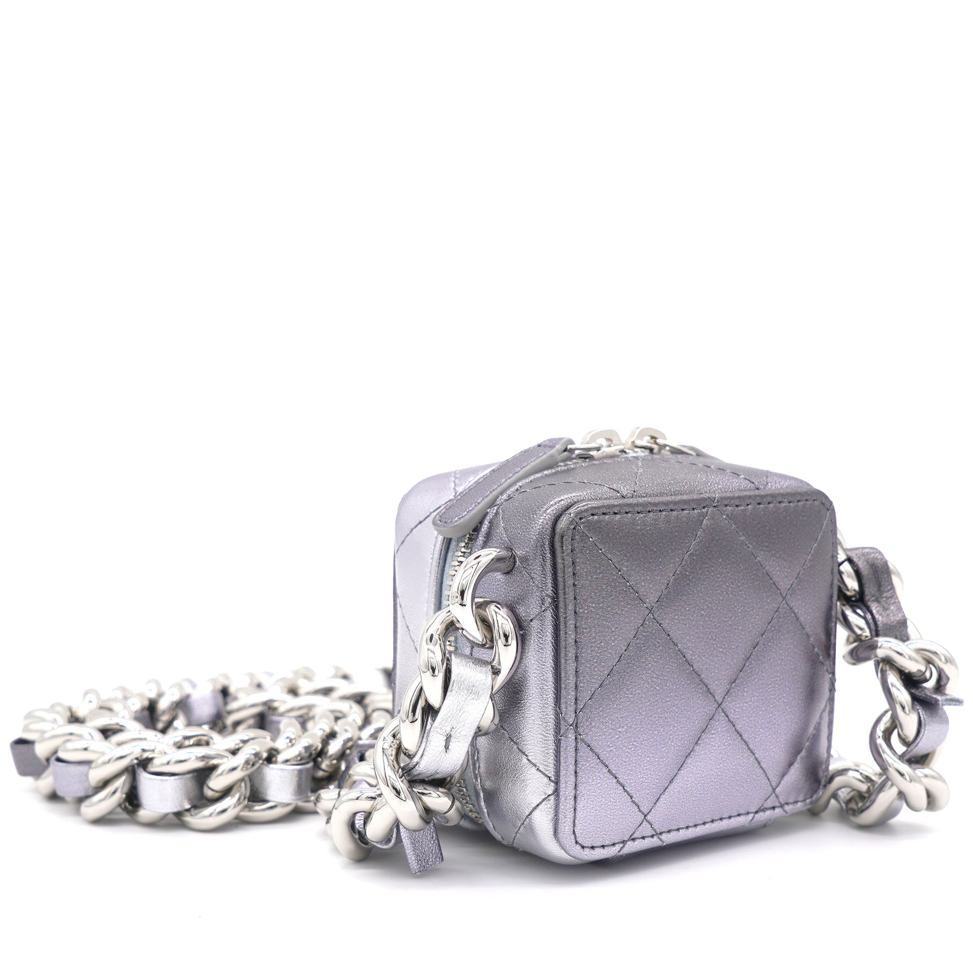 Gradient Metallic Silver and Purple Lambskin Clutch with Chain