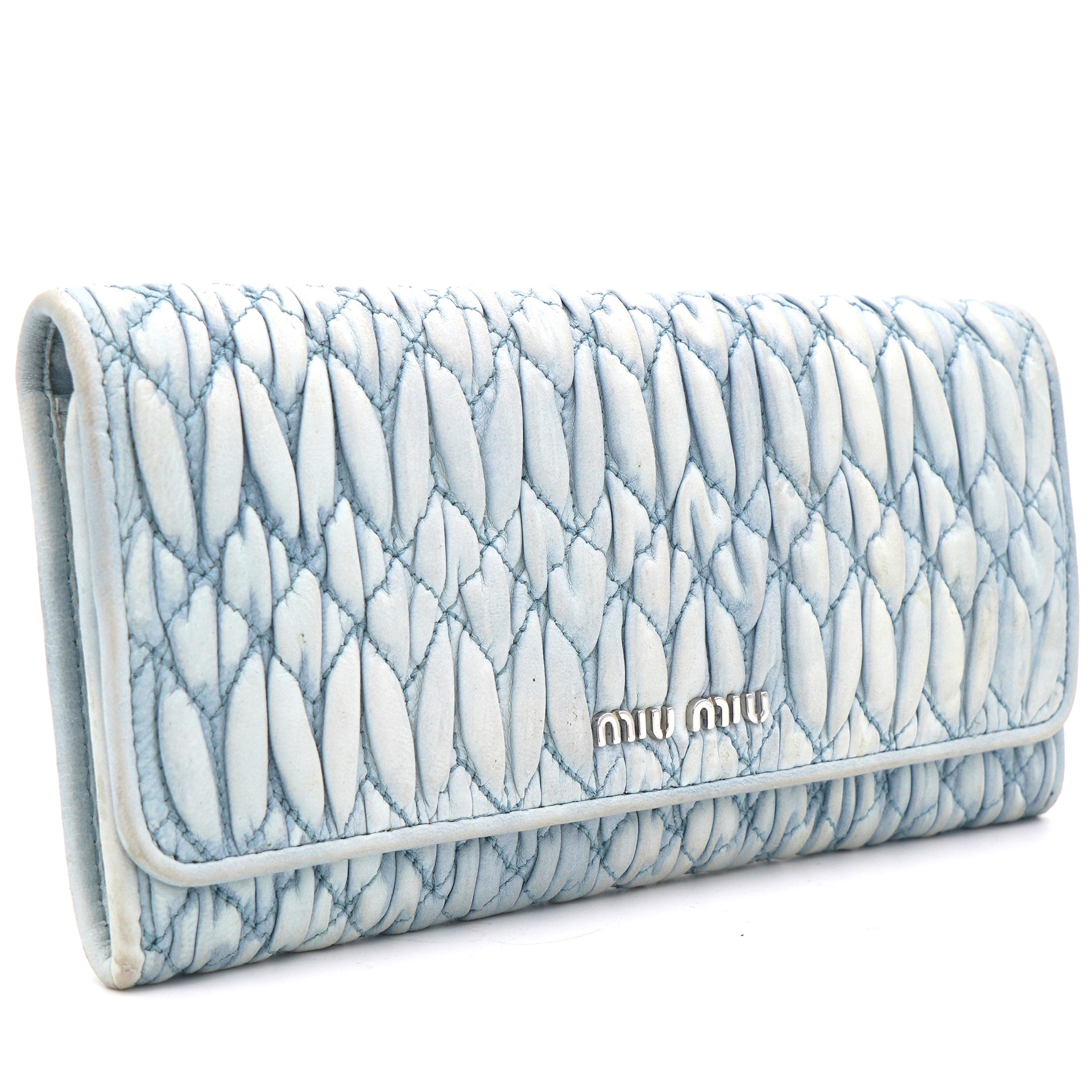 Light Blue Matelasse Leather Continental Wallet