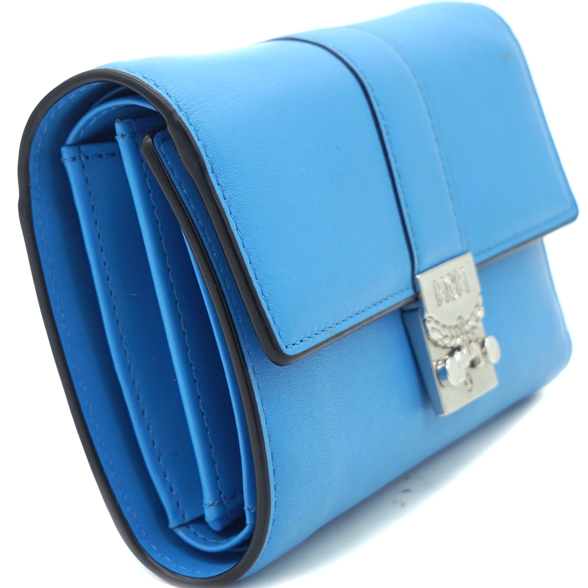 Leather Compact Wallet Blue