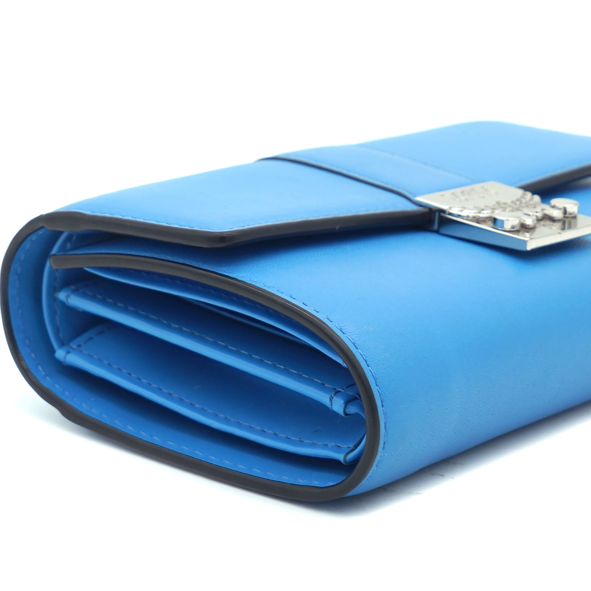 Leather Compact Wallet Blue