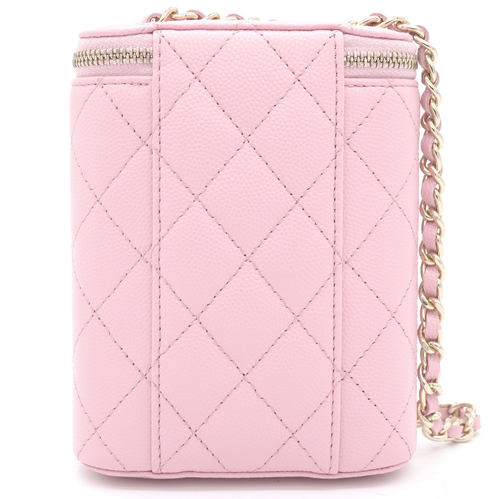 Caviar Quilted Small Vertical Coco Beauty Vanity Case With Chain Pink Sakura