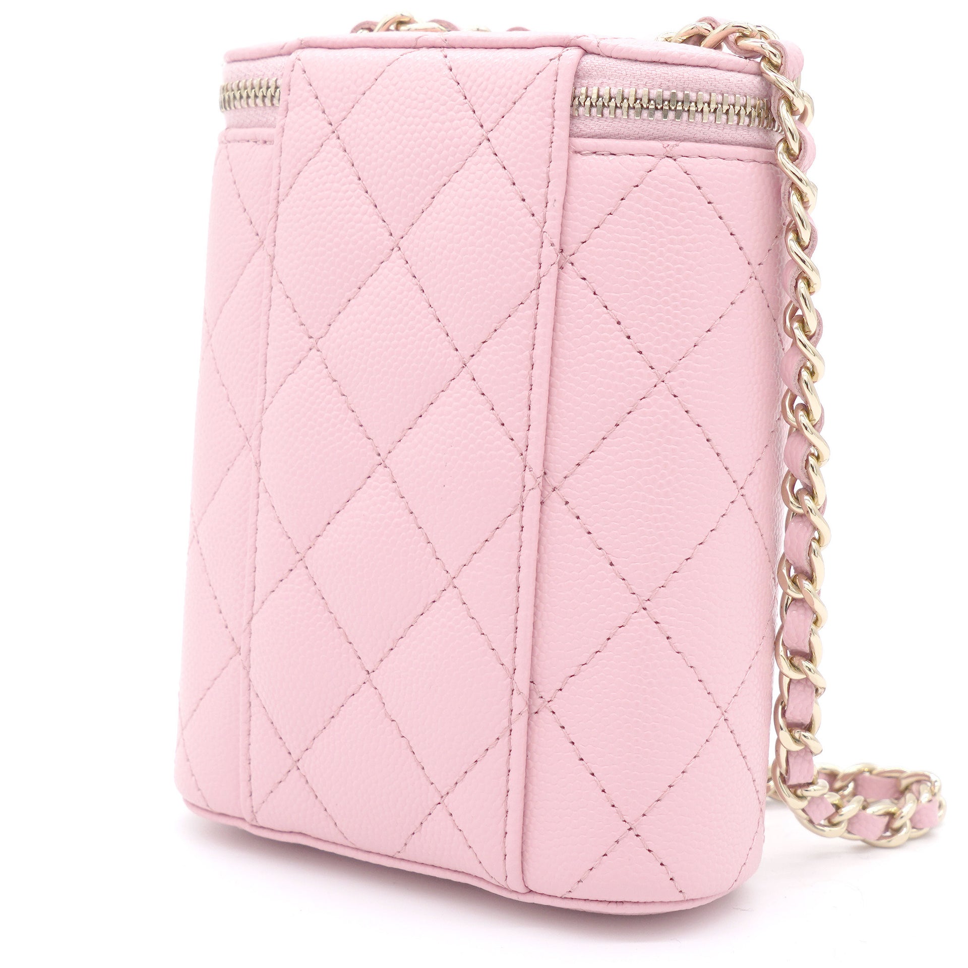 Caviar Quilted Small Vertical Coco Beauty Vanity Case With Chain Pink Sakura
