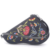 Black Canvas And Leather Vintage Floral Print Mini Saddle Bag