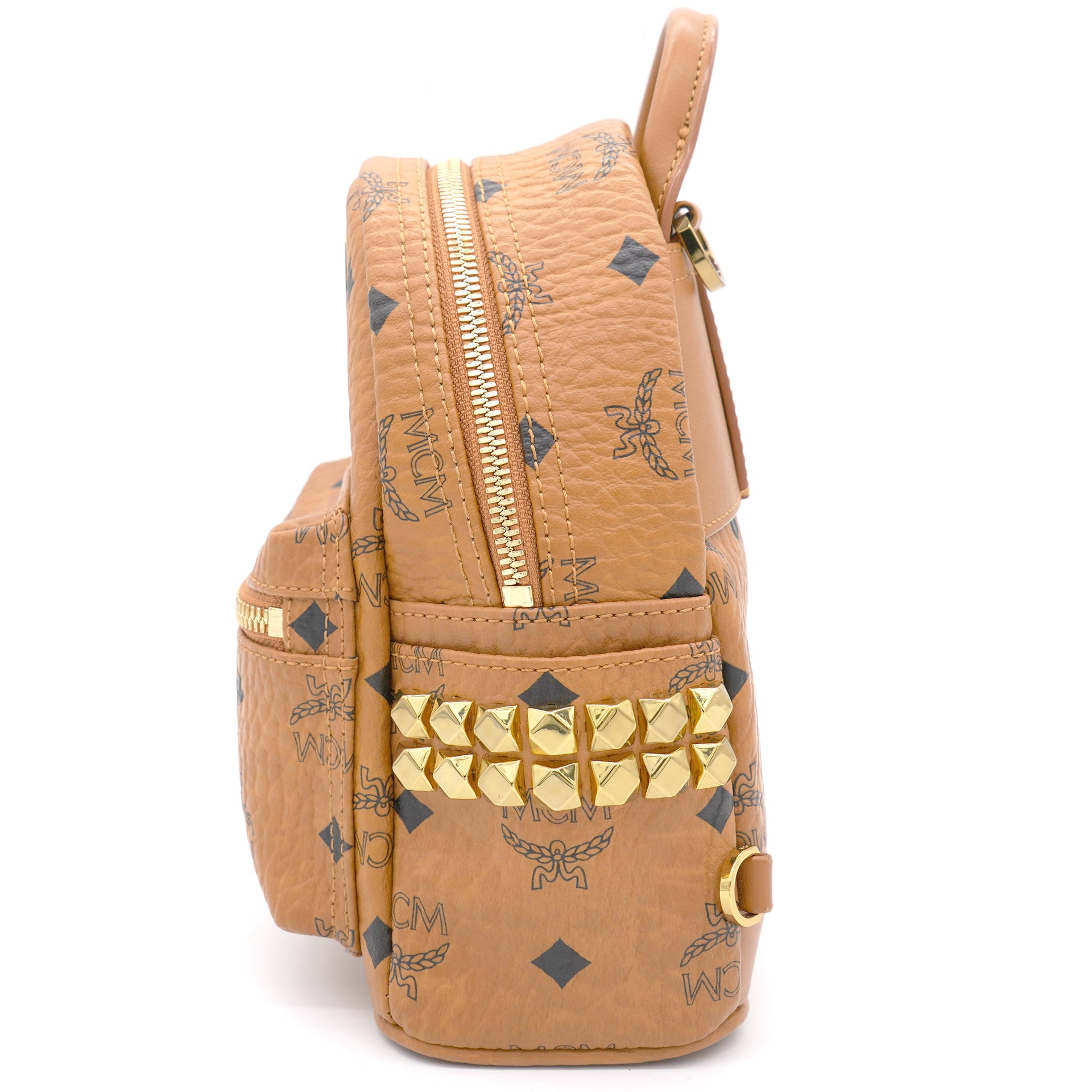 Cognac Visetos Coated Canvas and Leather Mini Studded Stark-Bebe Boo Backpack