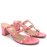 Pink Patent Leather Rockstud T-Strap Slide Sandals 60mm 36.5