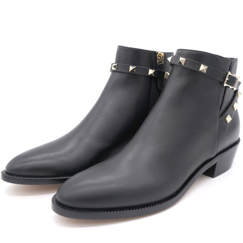 Black Leather Rockstud Ankle Boots 38.5