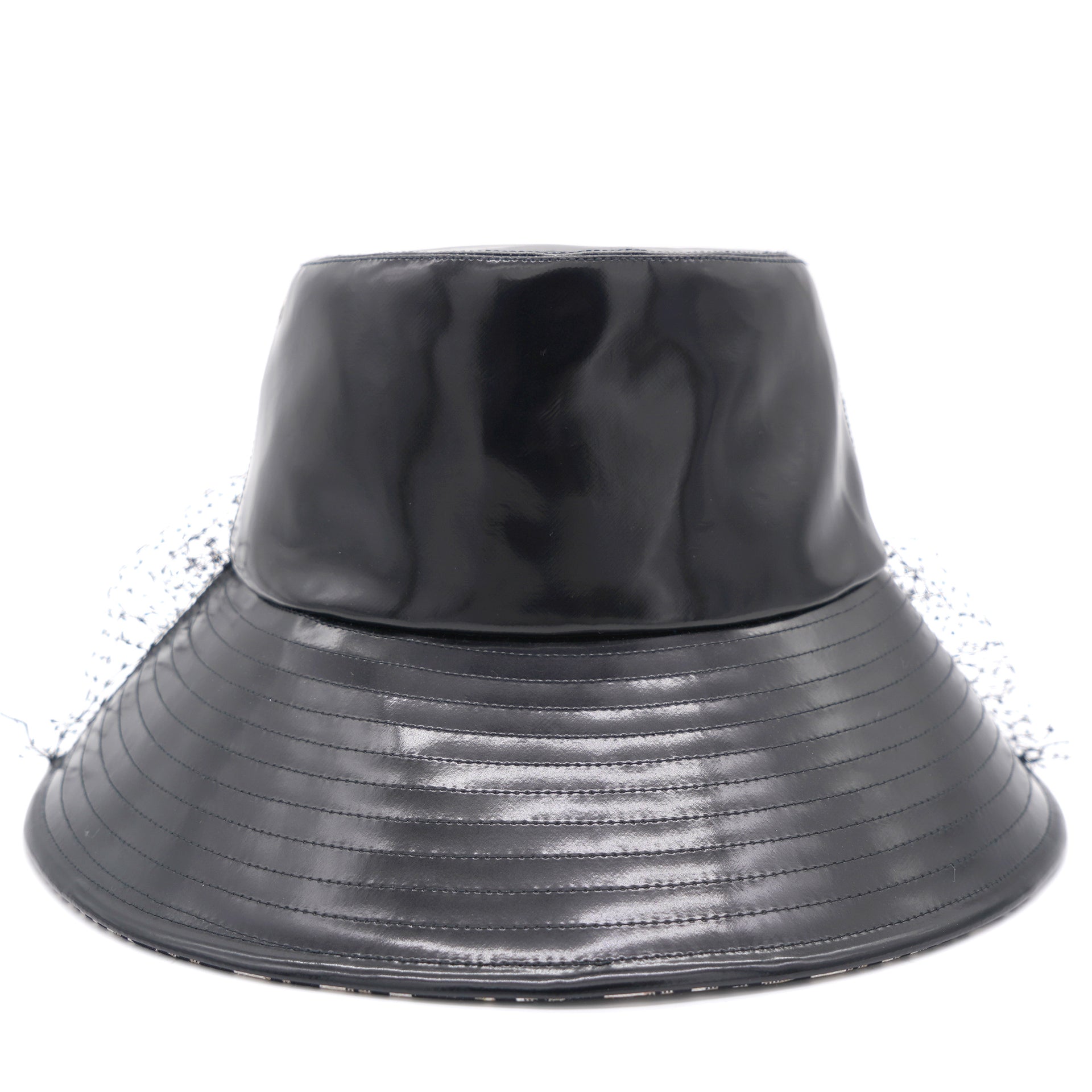Christian Dior Black/White Check Canvas Black Veil Bucket Hat Size 58