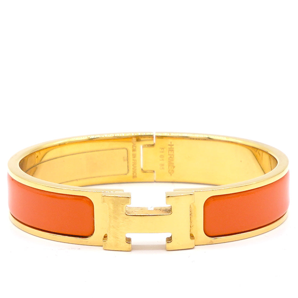 Clic H Orange Enamel Gold Plated Narrow Bracelet PM