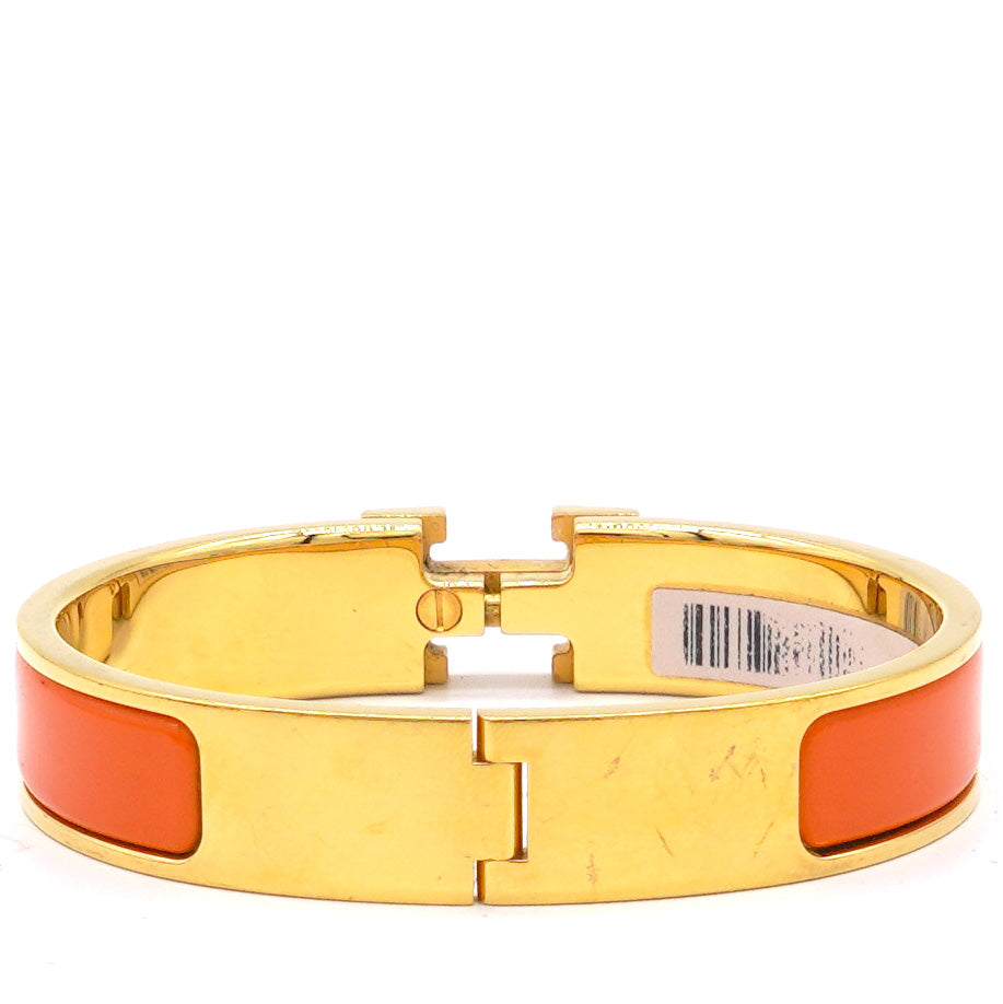 Clic H Orange Enamel Gold Plated Narrow Bracelet PM