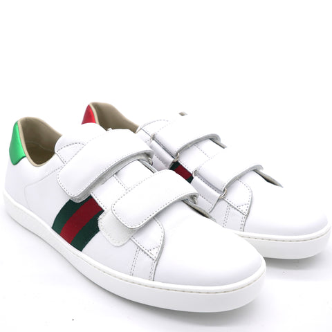 White Leather Ace Web Velcro Strap Low Top Sneakers 37