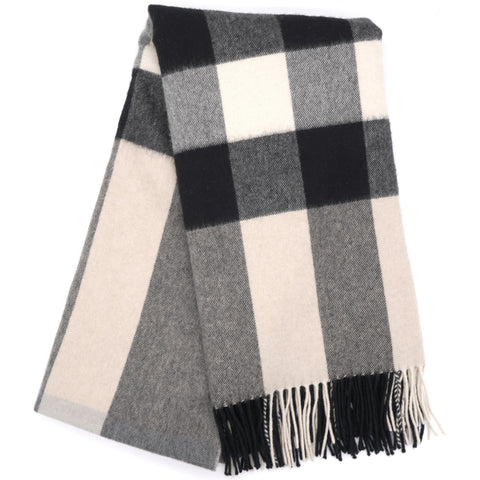 Light Grey/Ivory Giant Check Wool Scarf