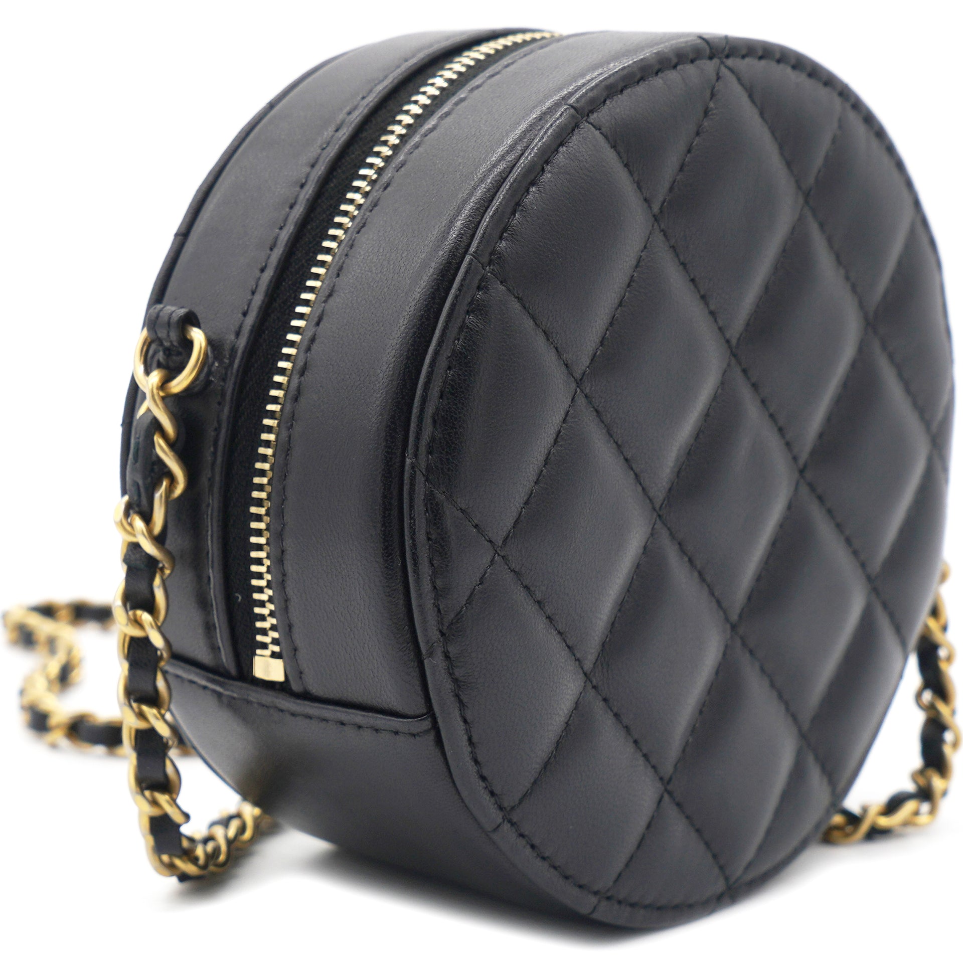 Chanel Round Vanity with Round Handle Crossbody Bag Lambskin Black GHW