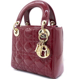 Red Cannage Patent Leather Mini Chain Lady Dior Tote
