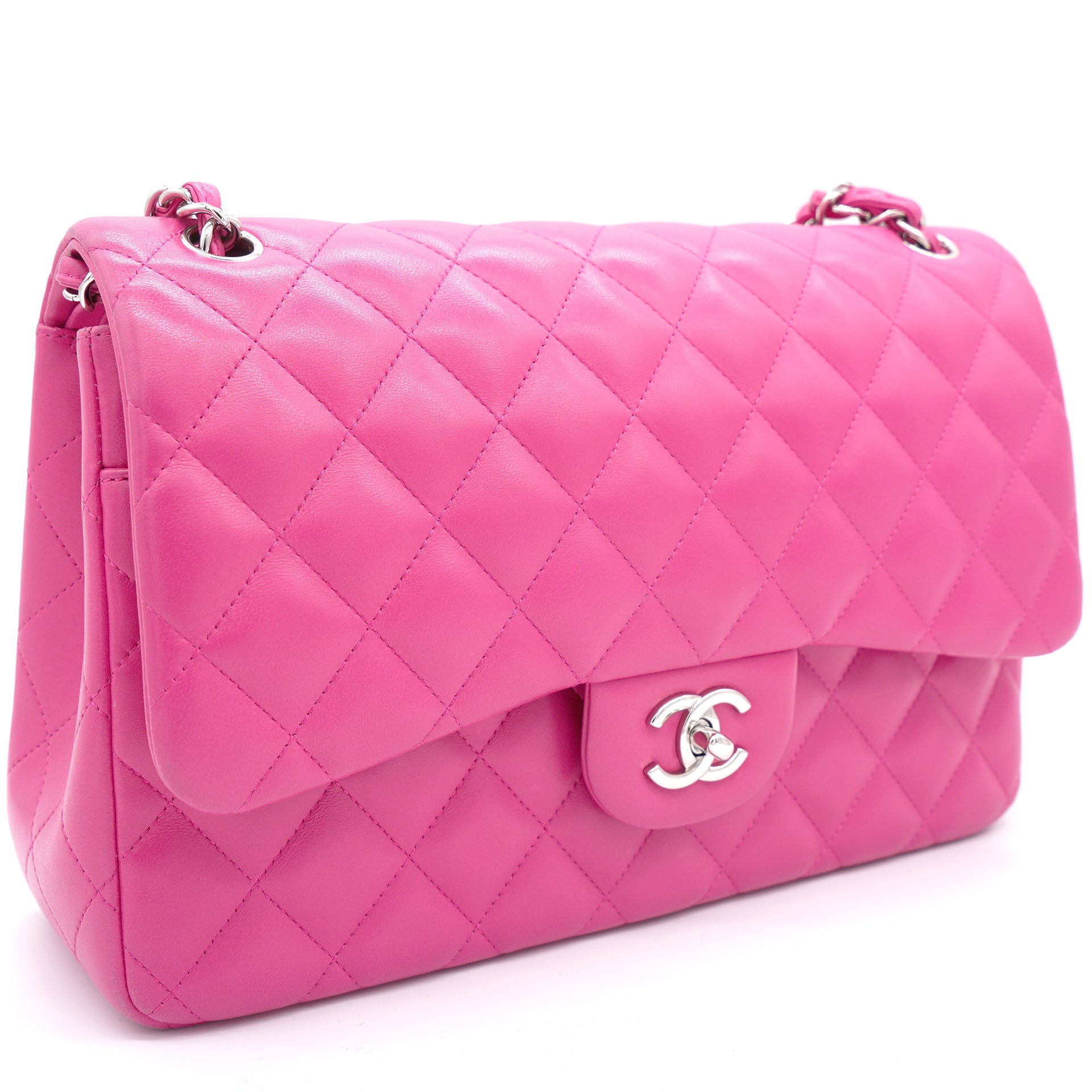 Chanel Pink Quilted Lambskin Leather Jumbo Classic Double Flap Bag –  STYLISHTOP