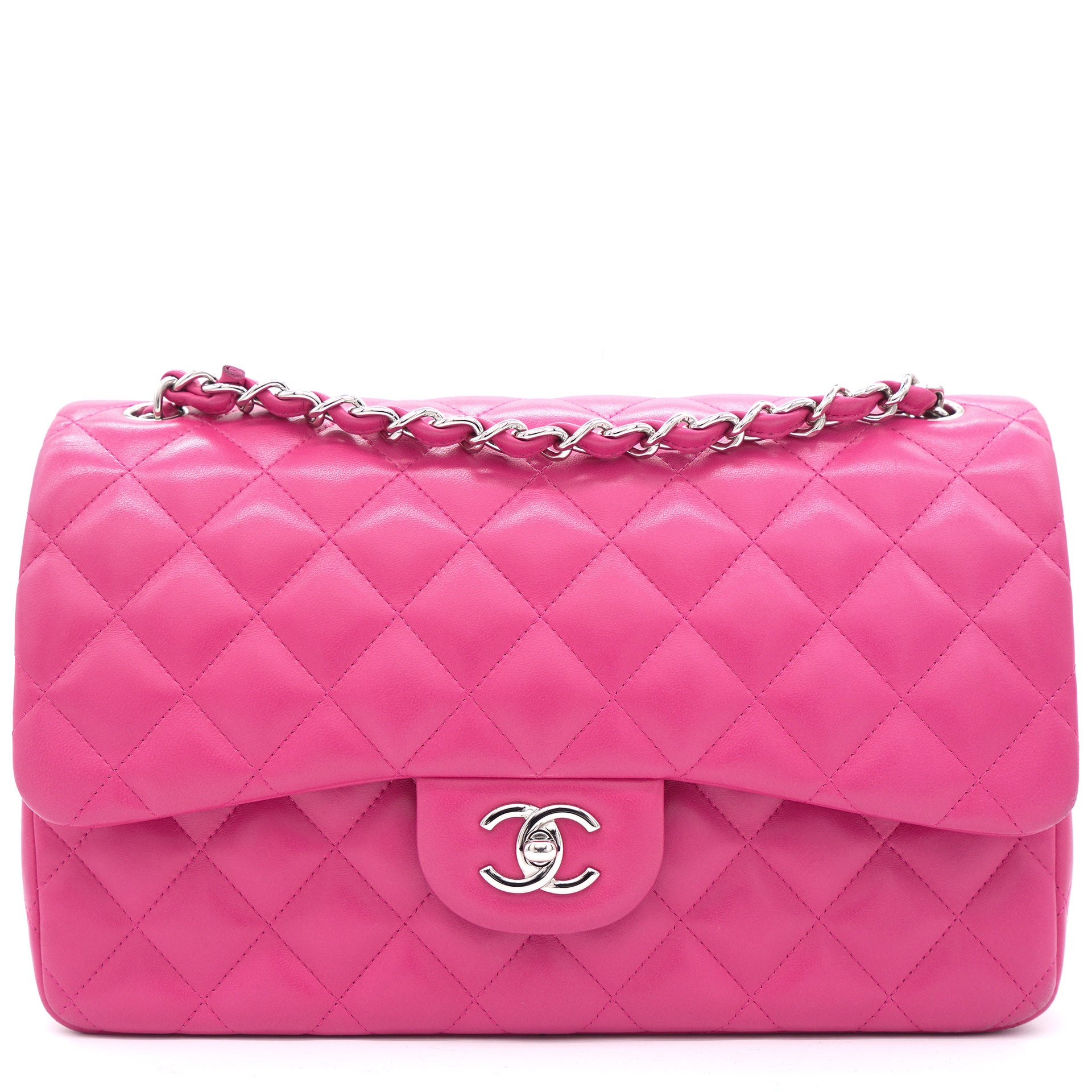 Chanel Pink Quilted Lambskin Leather Jumbo Classic Double Flap Bag