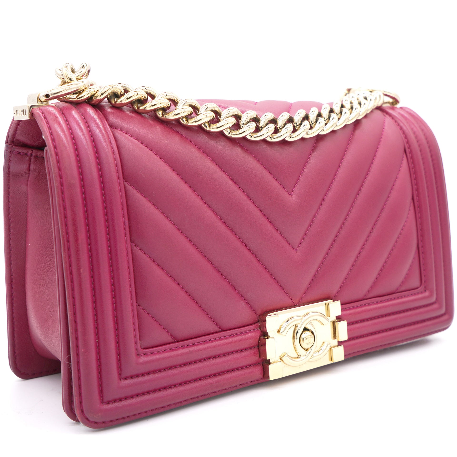 Chanel Lambskin Chevron Quilted Shoulder Bag Pink