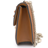 Tan Leather Mini Rockstud Glam Lock Flap Bag
