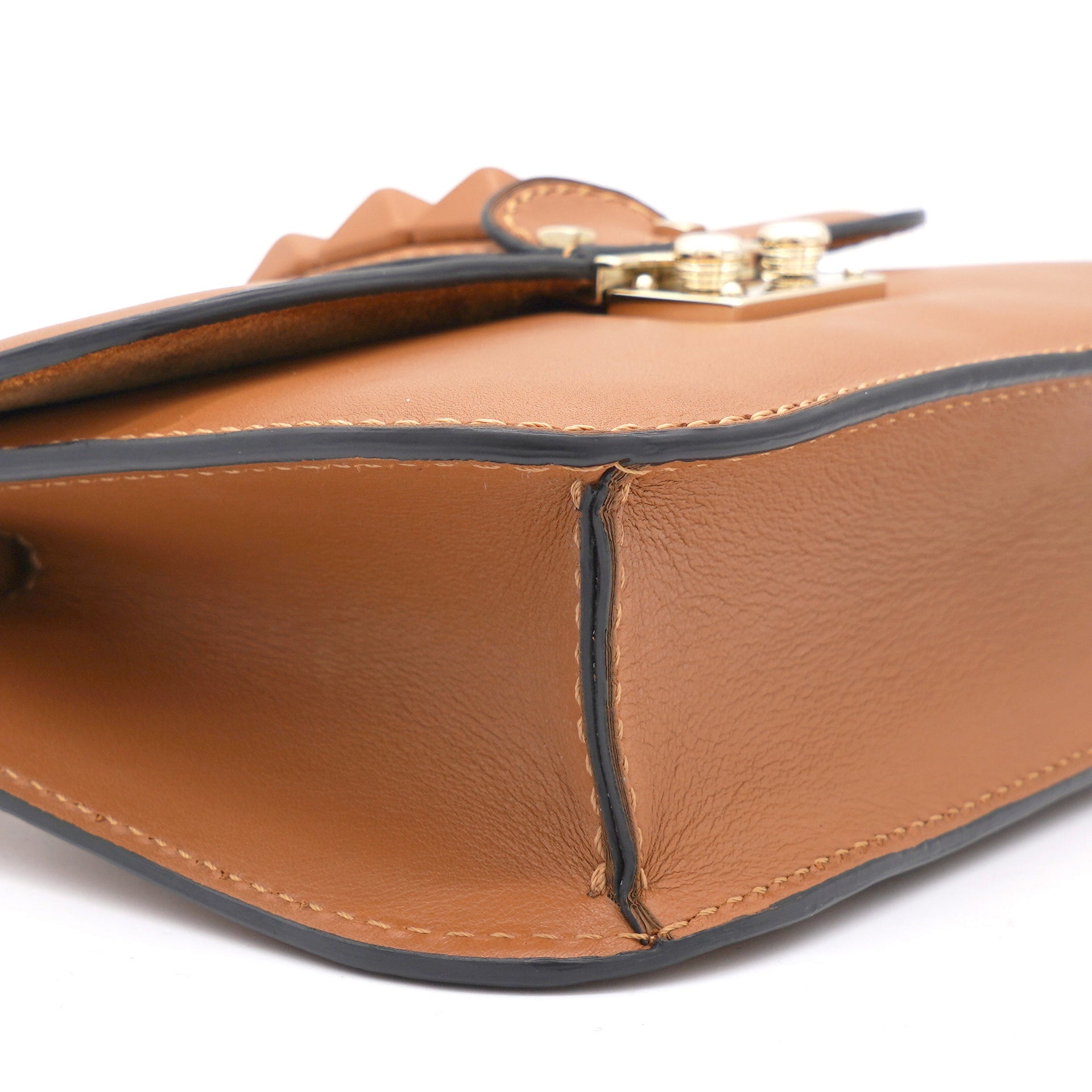 Tan Leather Mini Rockstud Glam Lock Flap Bag