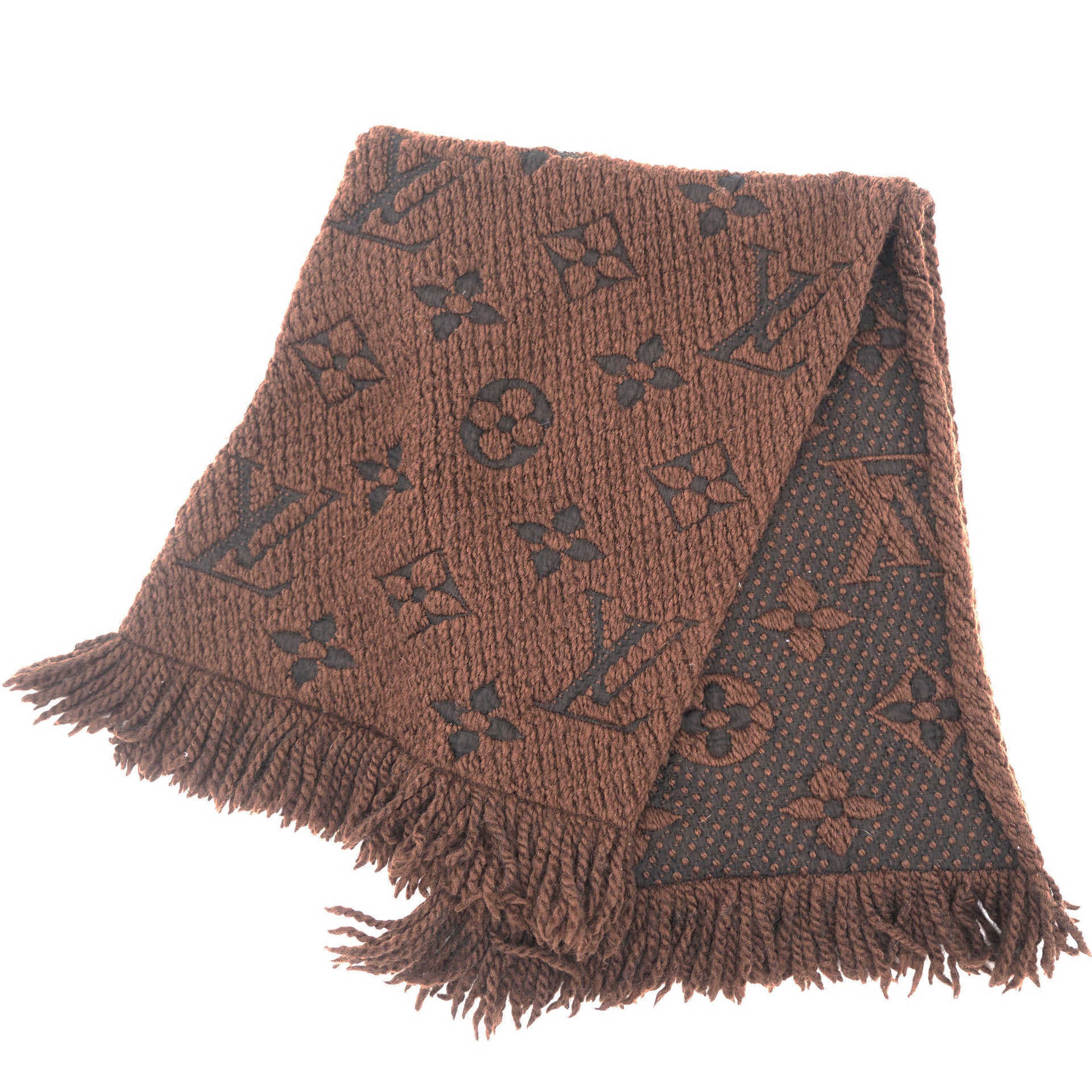 Louis Vuitton Brown LV Monogram Logomania Wool Shine Scarf