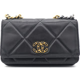 Lambskin Quilted Chanel 19 Wallet On Chain WOC Black