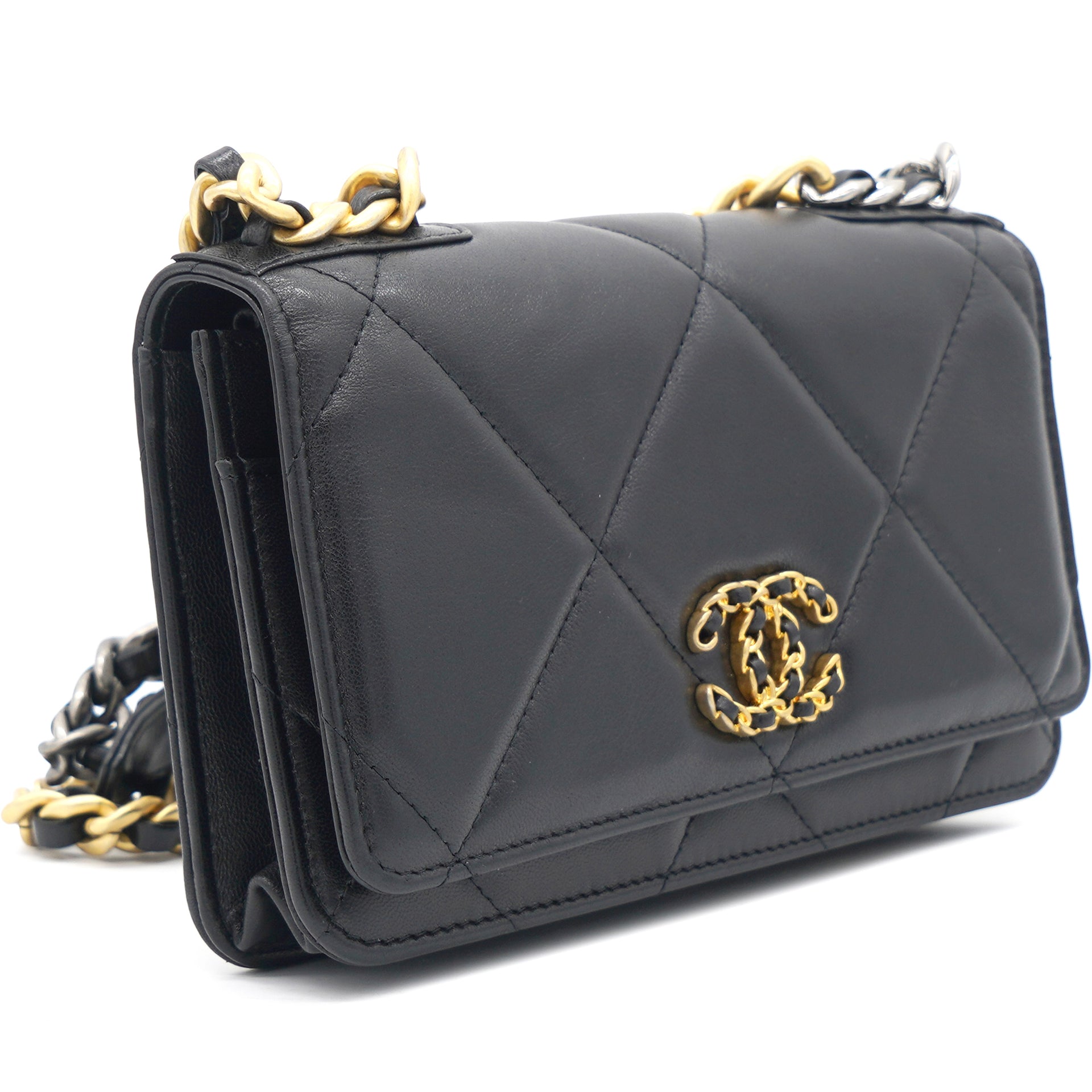 Chanel Lambskin Quilted Chanel 19 Wallet On Chain WOC Black
