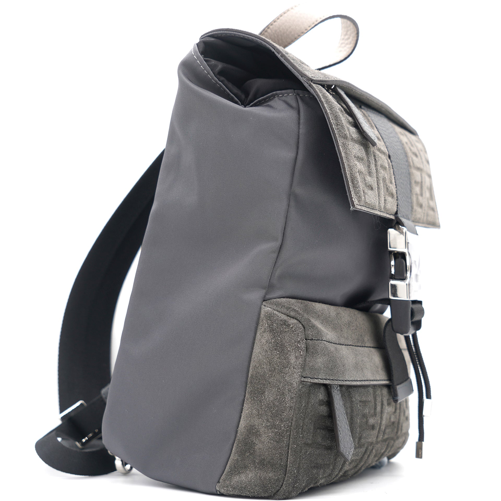 fendiness mini backpack Fendi Zucca Suede and Nylon Small Gray 3117901 tone on tone leather details and palladium Small Fendiness Backpack , Black,