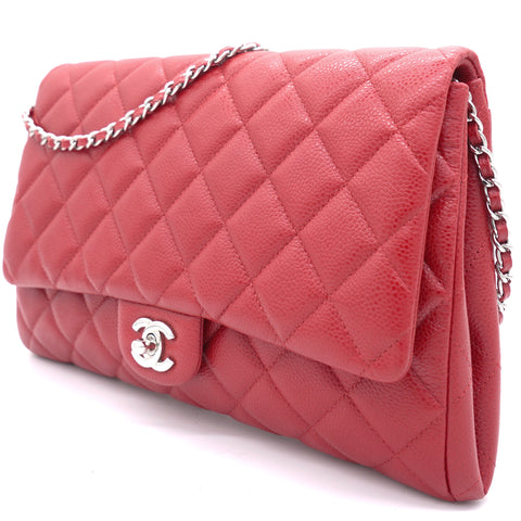 Red Quilted Caviar Leather Single Flap Bag
