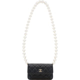 Calfskin Quilted Pearl Mini Wallet On Chain WOC Black