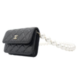 Calfskin Quilted Pearl Mini Wallet On Chain WOC Black
