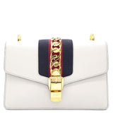 White Leather Small Web Chain Sylvie Shoulder Bag