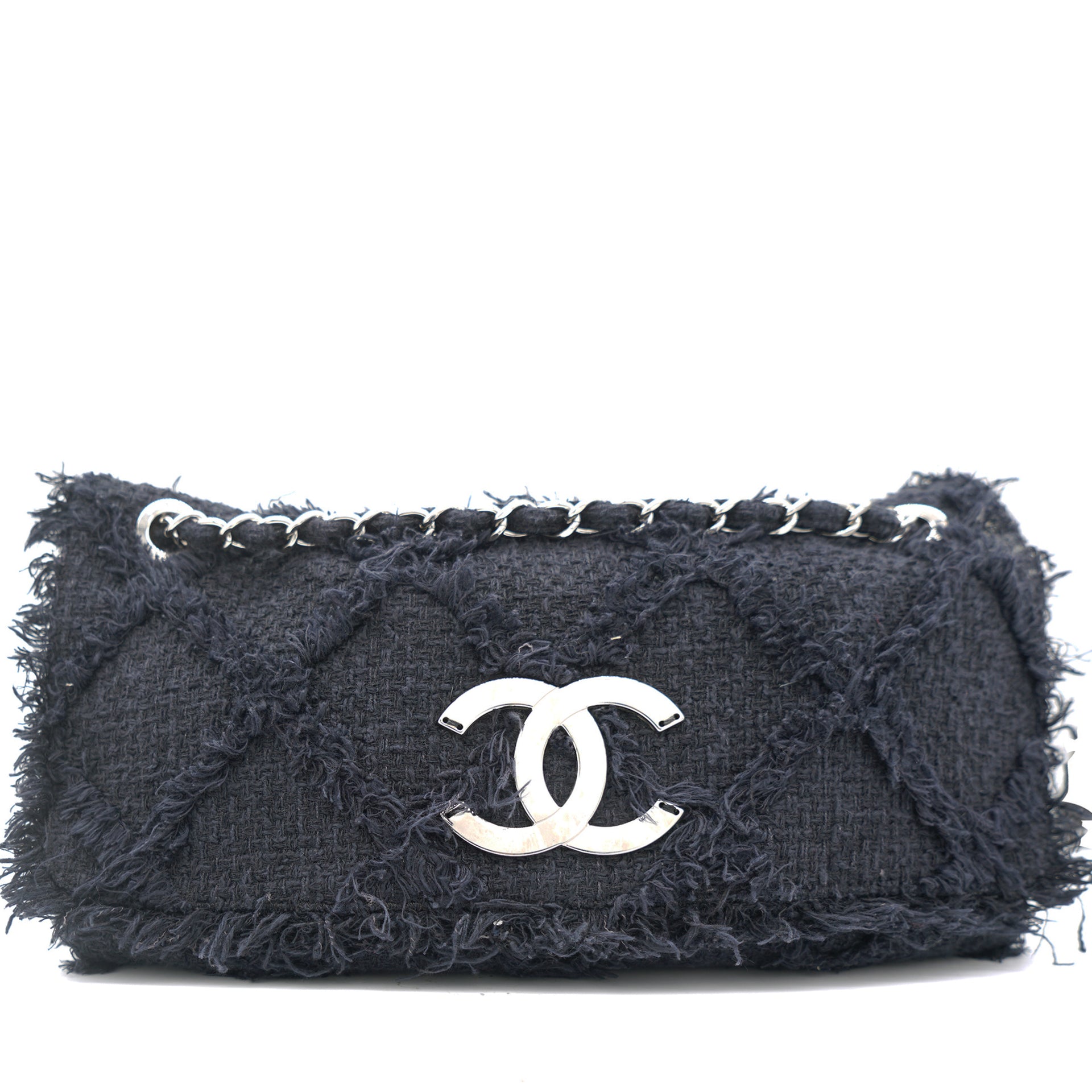 Chanel Classic Rectangular Mini Ribbon Tweed Flap Bag - Black