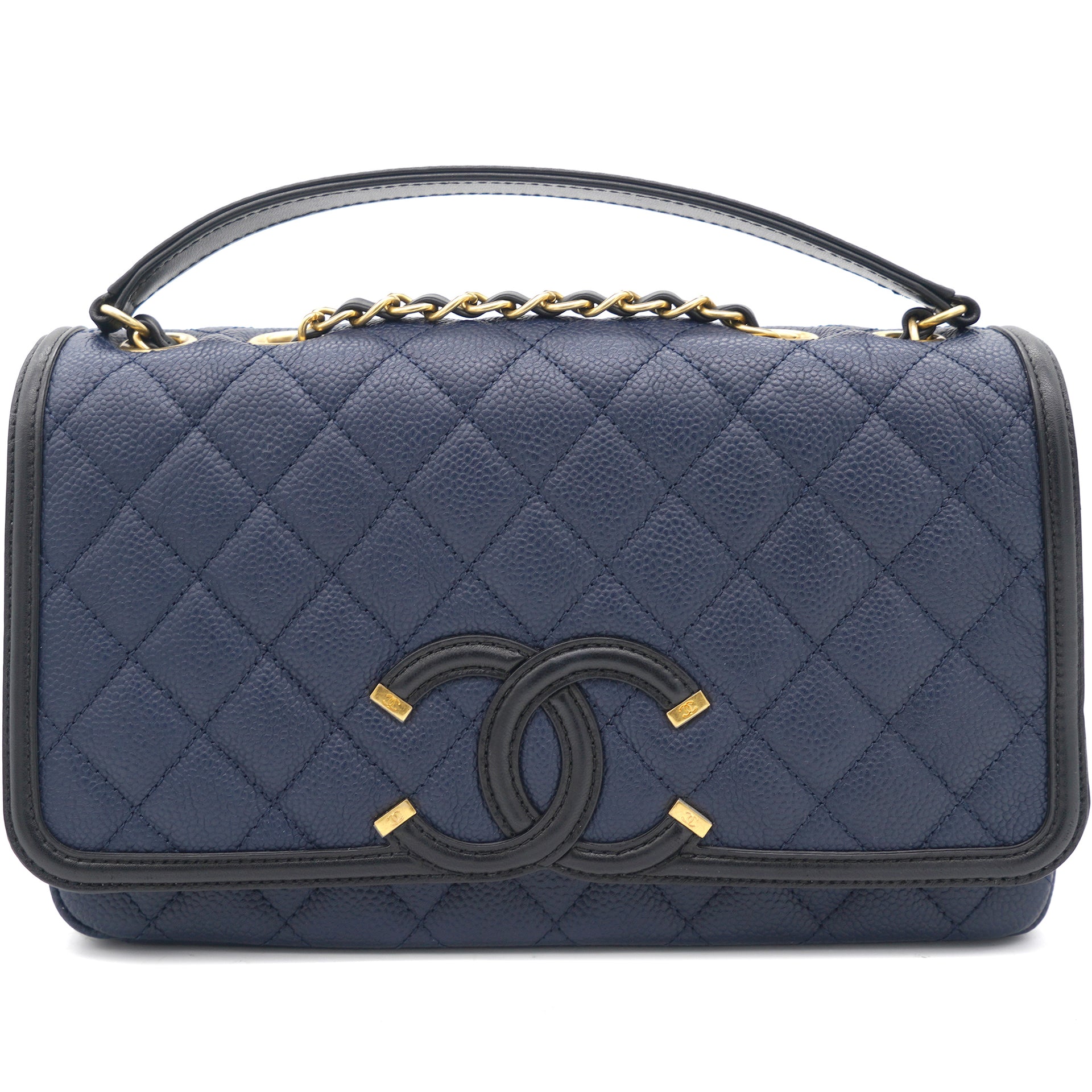 Chanel Filigree Flap Bag Quilted Caviar Small Silver