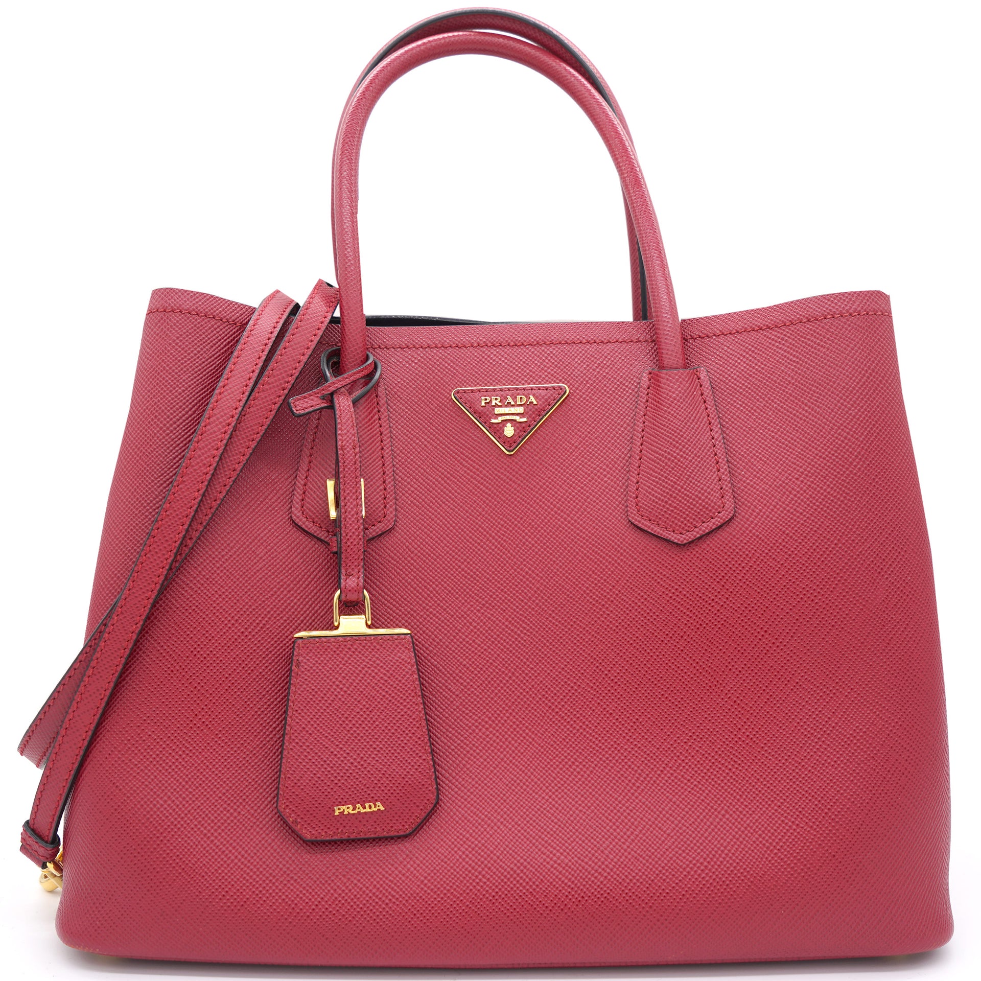 Medium Red Saffiano Leather Double Top Handle Bag