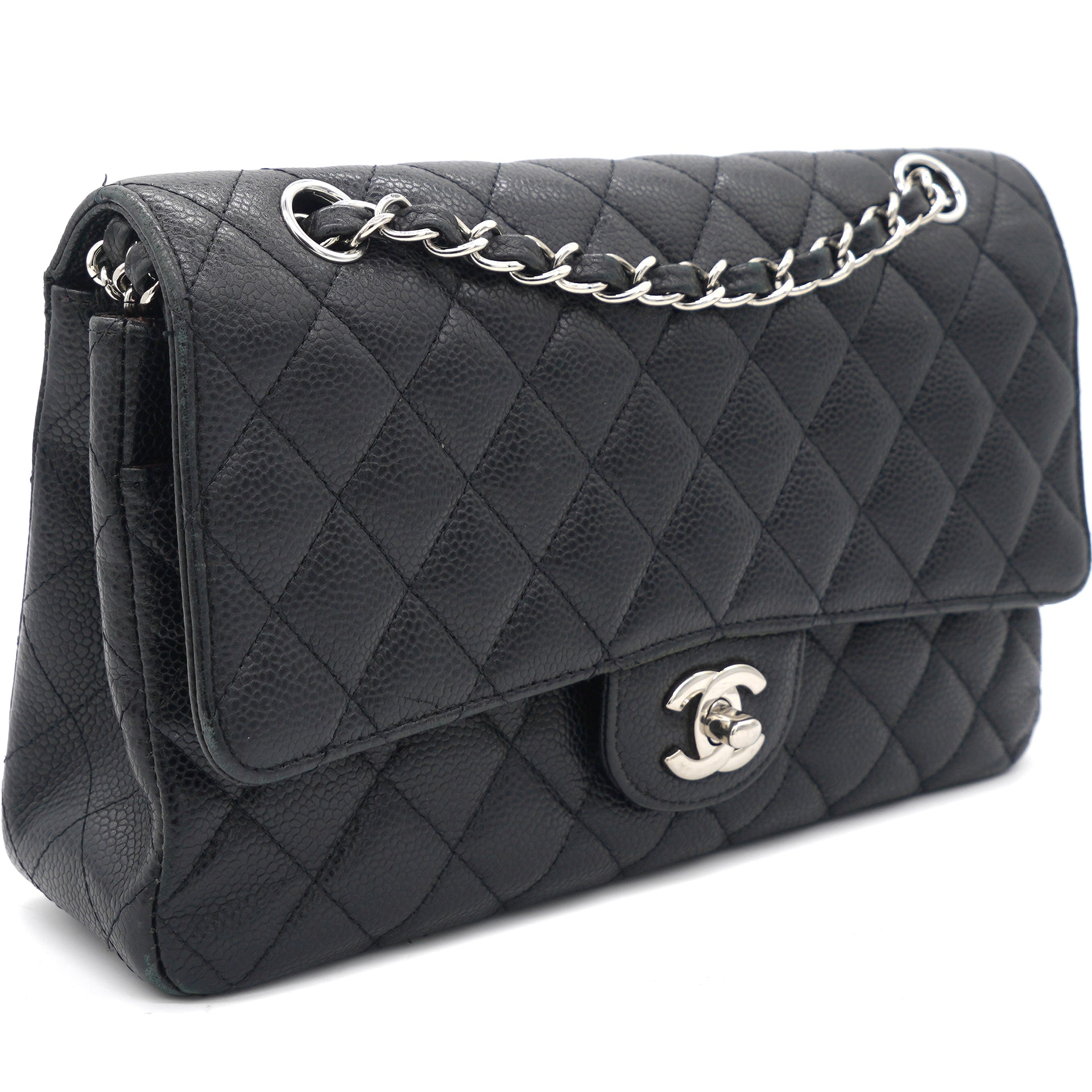 Caviar Quilted Medium Double Flap Black SHW