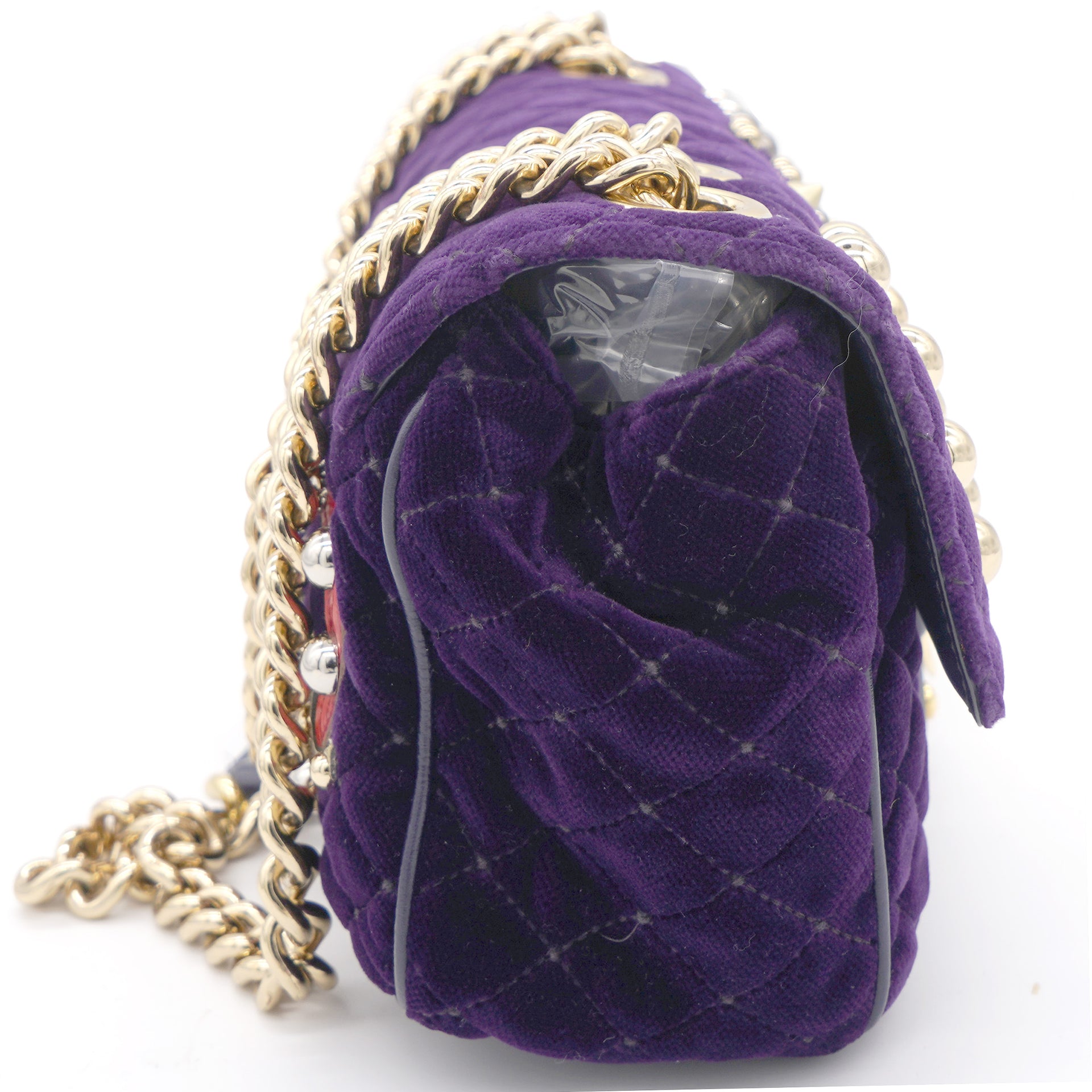 Velvet Watersnake Embellished Lucia Shoulder Bag Dark Purple