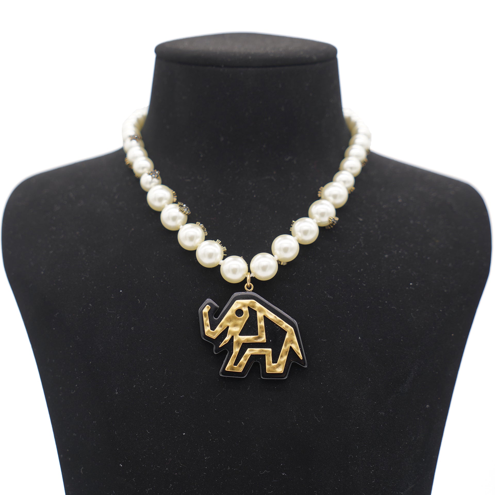 Faux Pearl Necklace with Elephant Pendant