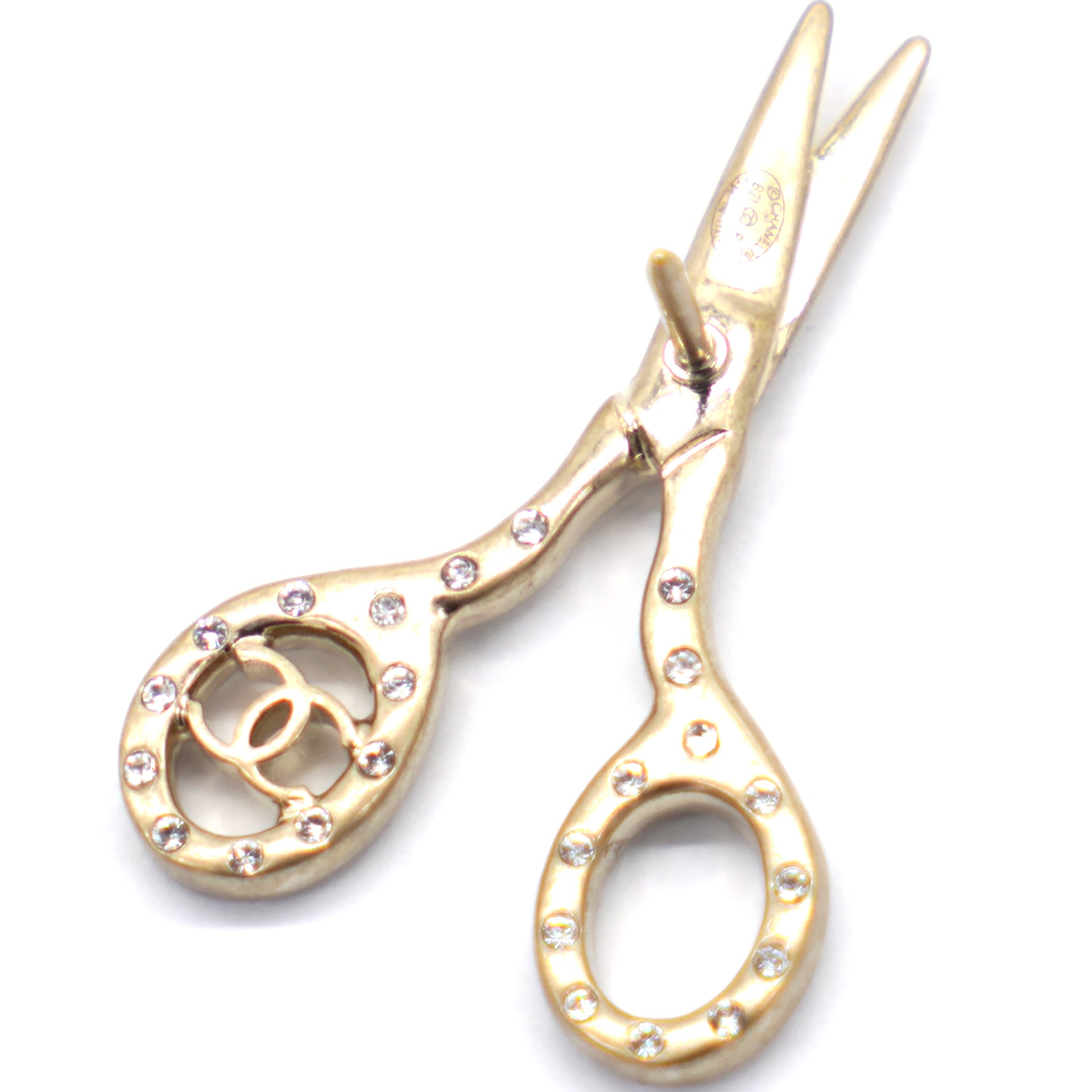 CC Heart Scissors Perfume Brooch Set Metal with Crystals