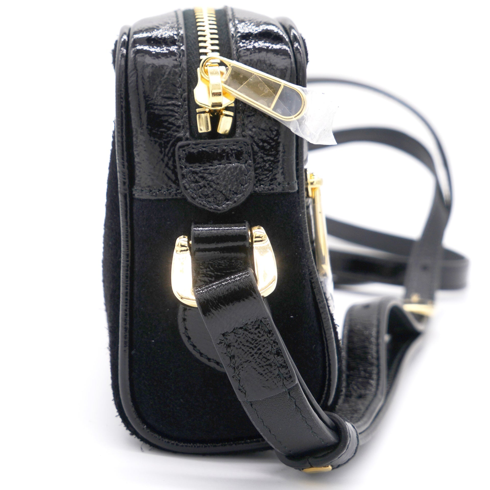 Black Suede Calfskin Web Mini Ophidia Shoulder Bag
