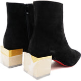 Black Suede Gold Block Heels Ankle Boots 36