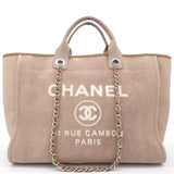 Beige Tweed Deauville Shopping Tote Bag